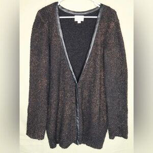 Hinge Alpaca Cardigan Sweater Wool Blend Metallic Bronze Snap Front Women’s Sz L
